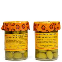 Olives vertes Lucques du Languedoc et olives farcies à l'anchois