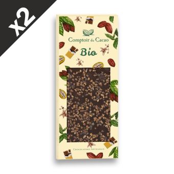 2 Tablettes de chocolat Bio noir f�ves de cacao 90g
