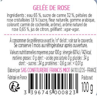 Gel�e de rose au sucre de canne 100g