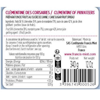Confiture de cl�mentine des corsaires au sucre de canne 340g