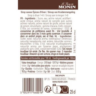 Sirop saveur �pices d'hiver Monin 25cl