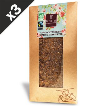 3 Tablettes de chocolat noir Bio au piment d'Espelette 100g