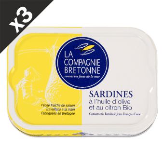 3 Sardines  l'huile d'olive et citron Bio 115g