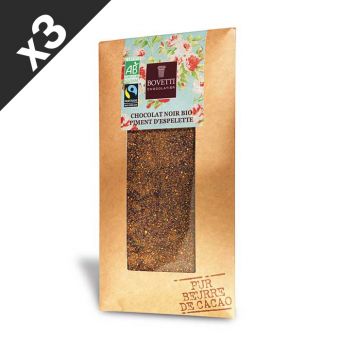 3 Tablettes de chocolat noir Bio piment d'Espelette 100g