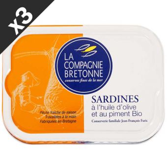 3 Sardines  l'huile d'olive et piment Bio 115g