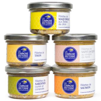 Lot de rillettes saumon, saint-jacques, thon, maquereau et sardine