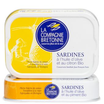 Duo de sardine  l'huile d'olive Bio, citron et piment Bio