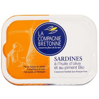Sardines  l'huile d'olive Bio et piment Bio 115g